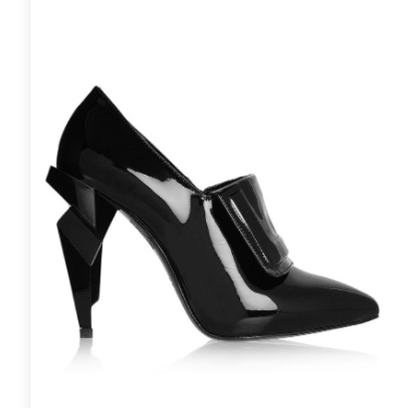 Fendi Patent Leather Diamond Heel Pointed Toe Ankle Booties Black Womens EU 41.5 - Picture 1 of 7